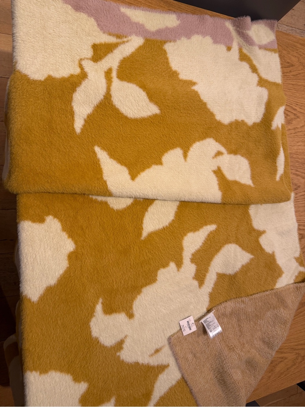 Anthropologie Seren Faux Fur Floral Throw Blanket